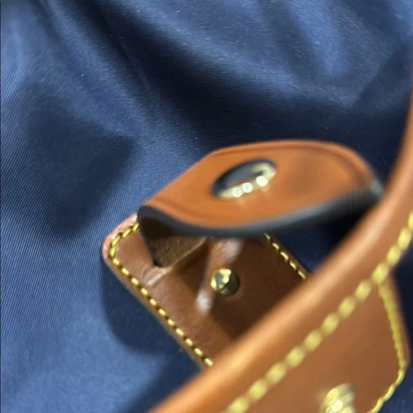 Dooney & Bourke Italian Nylon Navy and Brown Hobo Drawstring Bag - Picture 15 of 15